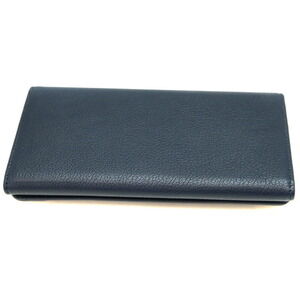 Balenciaga Navy Money Long Bifold Edge Blue Wallet Leather